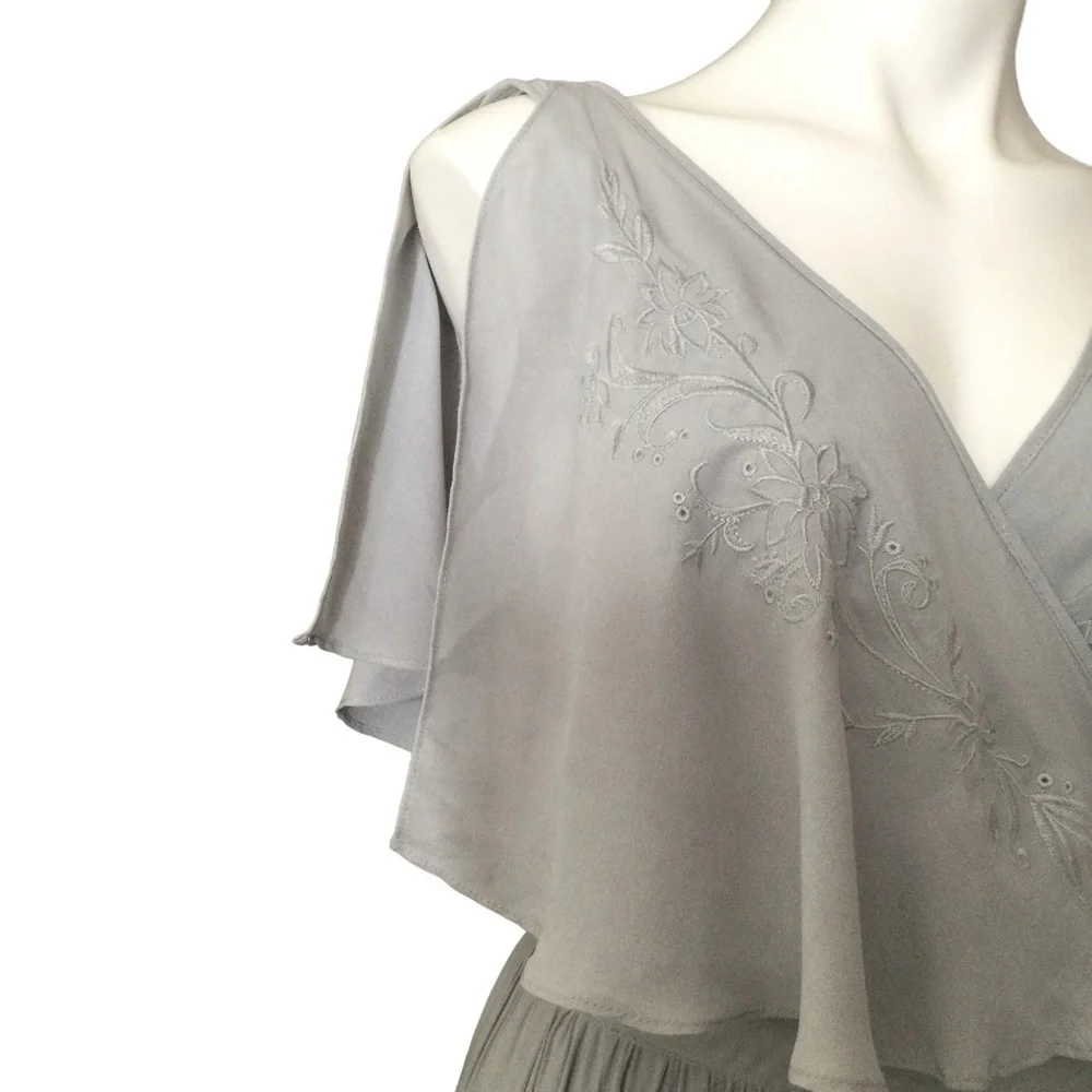 Free People Blue Gray Embroidered Fiona Maxi‎ True Wrap Dress